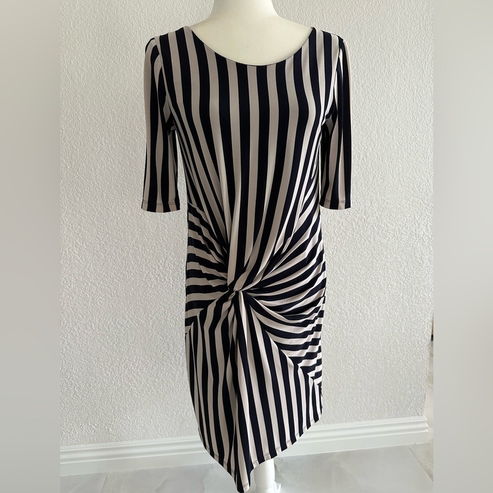 Jones New York Black and Beige Striped Dress